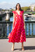 Anya Maxi Dress - Vierkant Rood met handgenaaid gouddraad