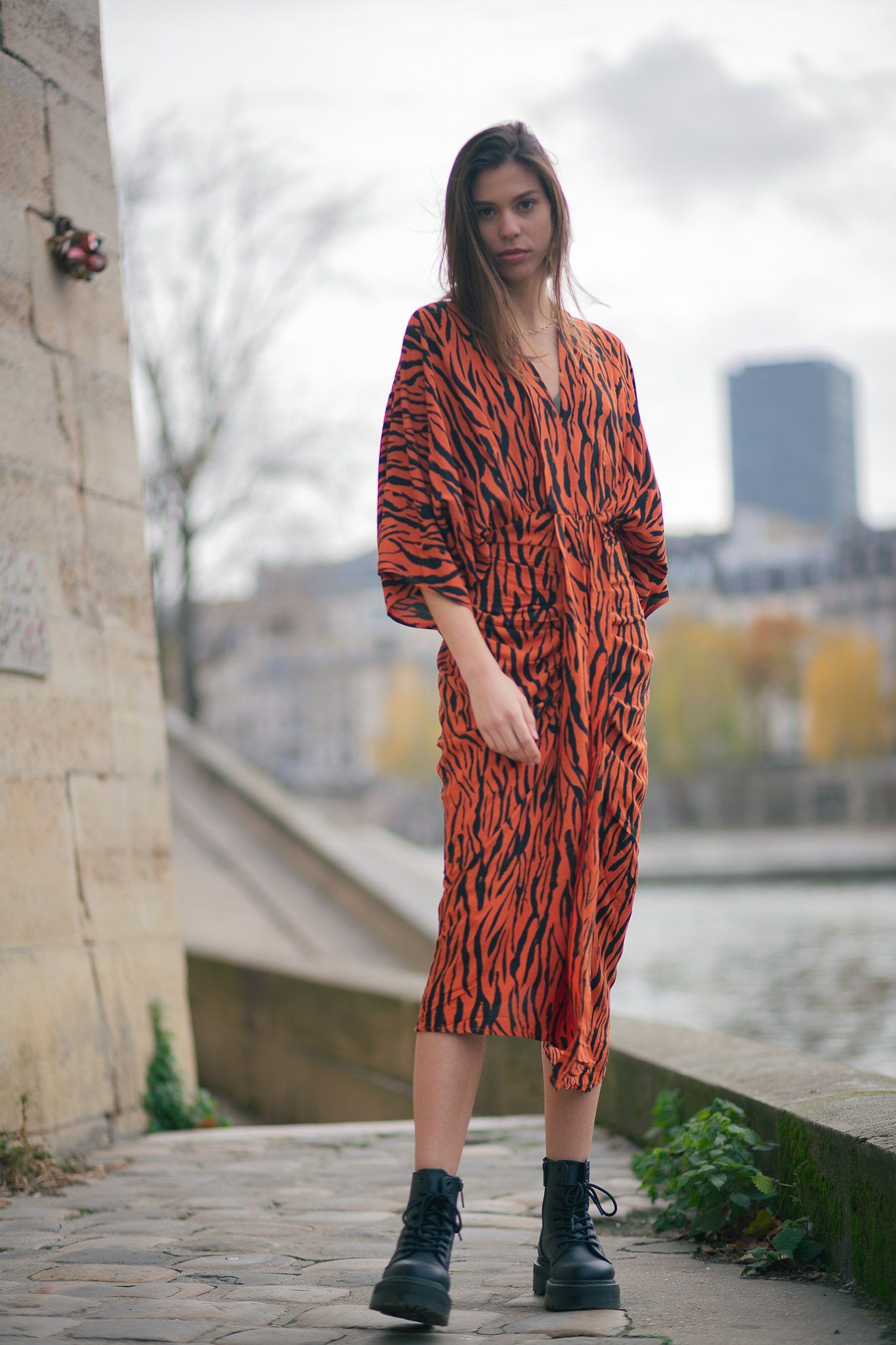 Orga Kimono Dress - Tiger Orange